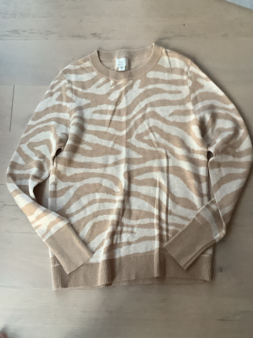 a new day Beige and Cream Zebra-Print Crewneck Sweater